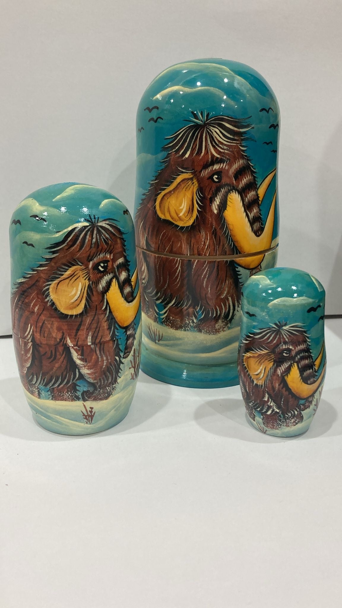 【傷あり・不良品】マトリョーシカ マンモス 3個入り ラッピングつき