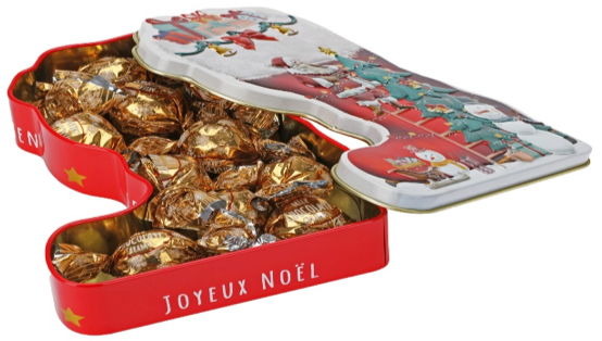 20%OFF!プラリネチョコレート、ブーツ製缶【Praline chocolate, "Santa's boot" tin】