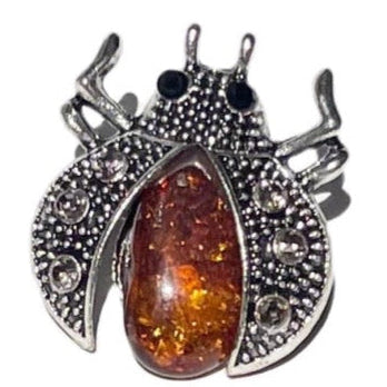 琥珀のブローチ(トンボ、テントウムシ)