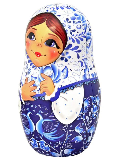 ◎「マトリョーシカ」缶入りセイロン紅茶（茶葉）（グジェリ風)/Чай "Матрёшка" (в стиле Гжель)