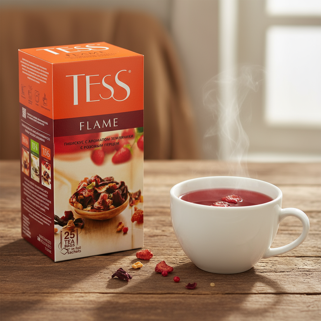 Чай тесс Флеим (Чайный напиток со вкусом и ароматом земляники с розовым перцем)